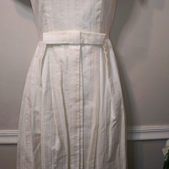 Vintage 50's Handmade Bow Trimmed Embroidered Stripe Ivory Brocade Wedding Dress - Picture 3 of 13